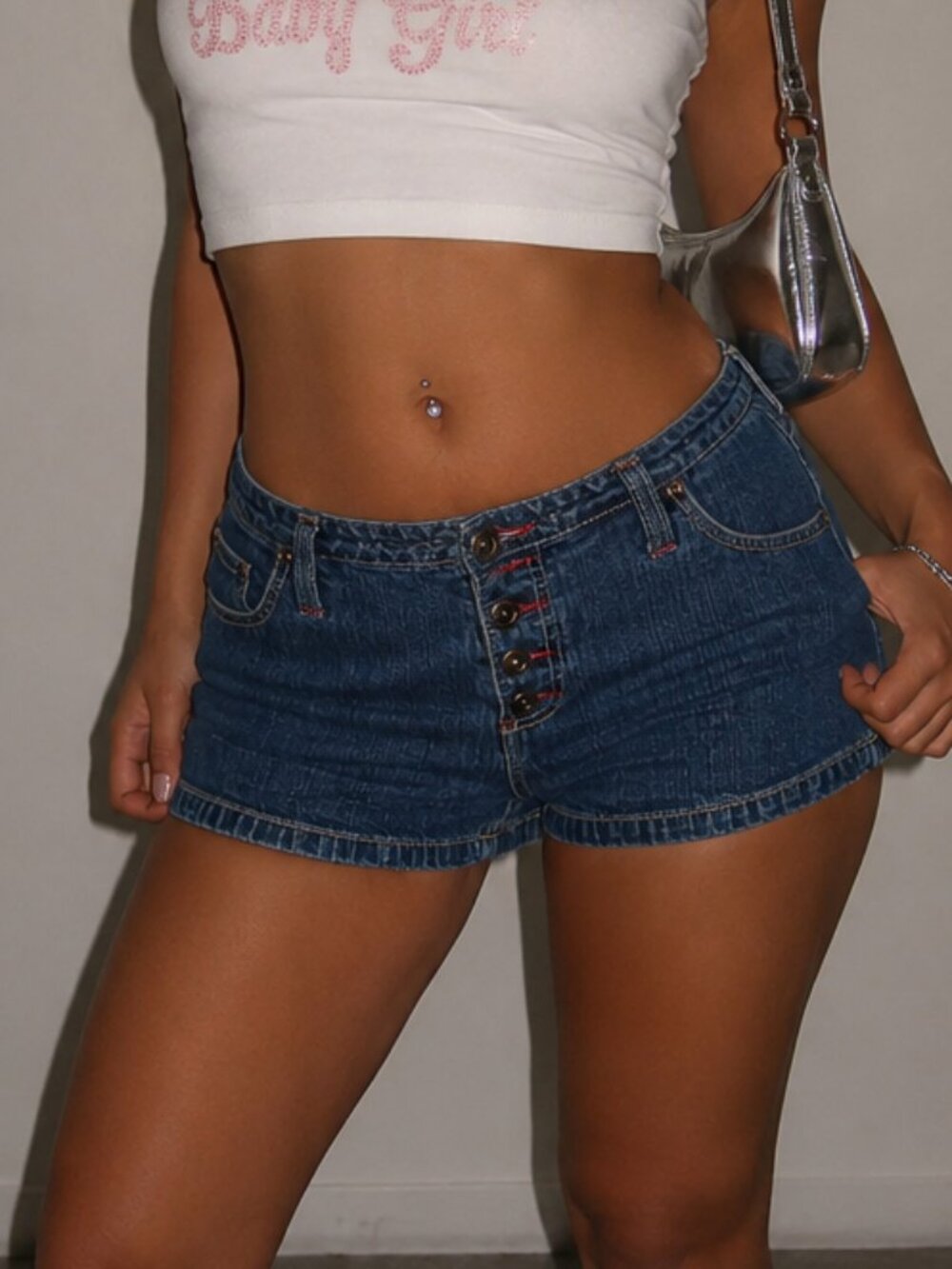 Vintage 00s Y2K Xhilaration‎ 9 Cotton Denim Button Front Low Rise Jean Shorts